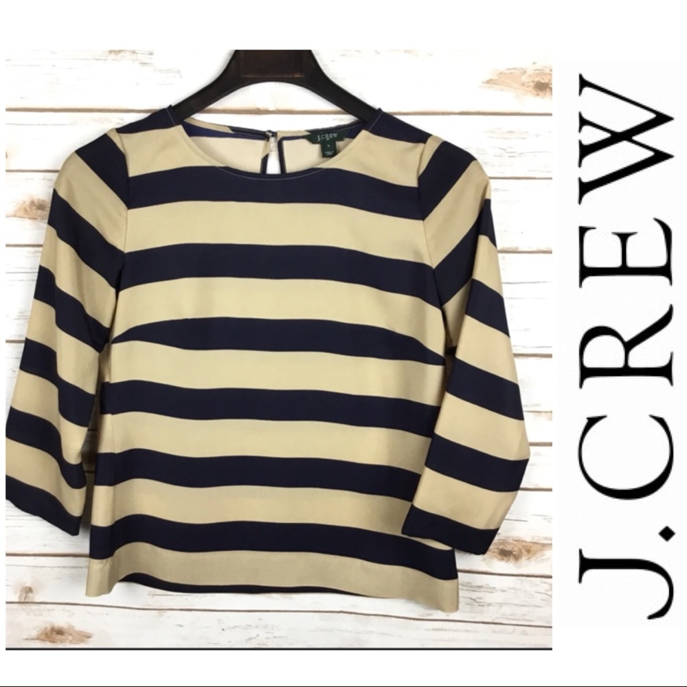 J. Crew Tan and Navy Scoop-neck  Blouse